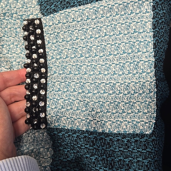 Misook-Open Cardigan Hook Closure Long Sleeve Knit Beaded Blue-Size Small - Picture 8 of 17